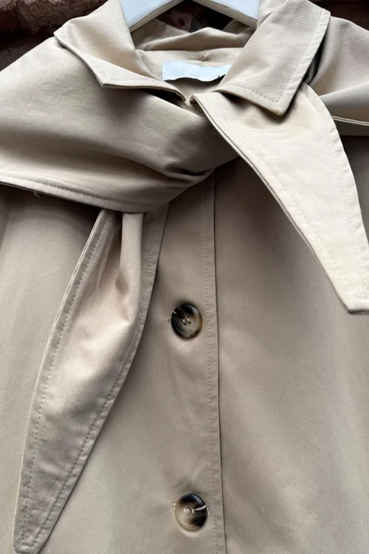 Dunbar Neckerchief Hood Gaberdine Coat Sand Beige
